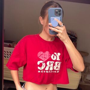 Argentinian Red cropped baby tee with BRC graphic M/L